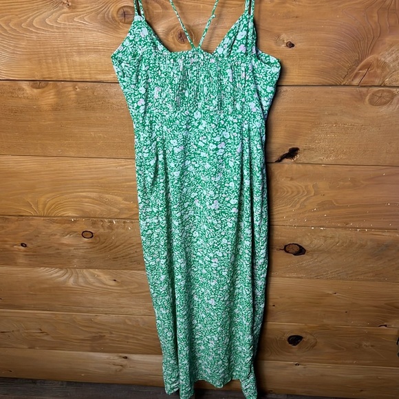 Zara Women's Med Midi Dress Floral Print Corset-Inspired  Side Slit Green Summer - Picture 7 of 9